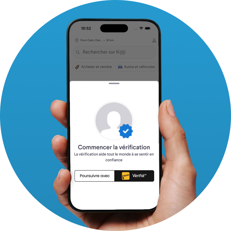 Téléphone affichant le processus de vérification Kijiji
